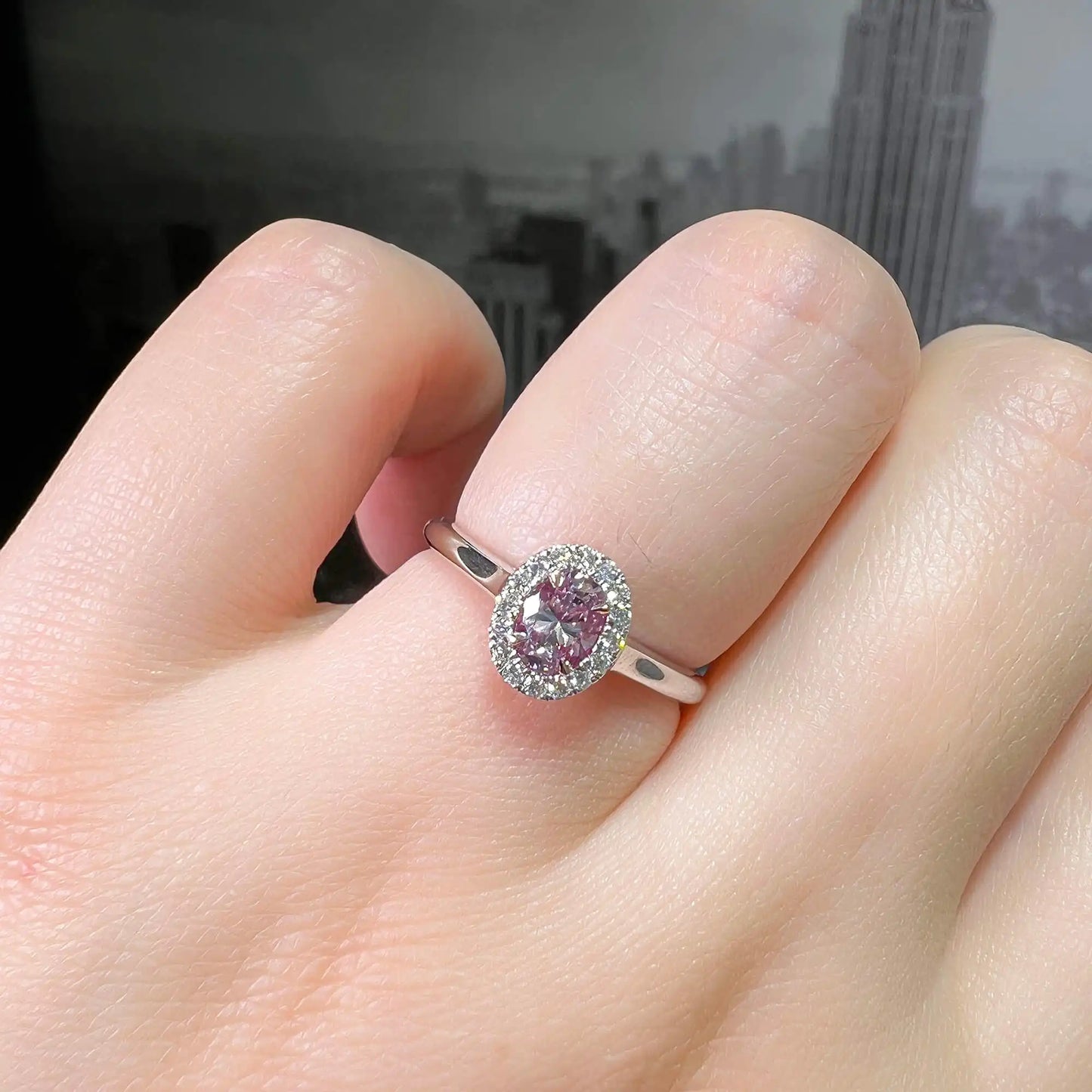0.49ct Oval Cut Fancy Pink Diamond Ring