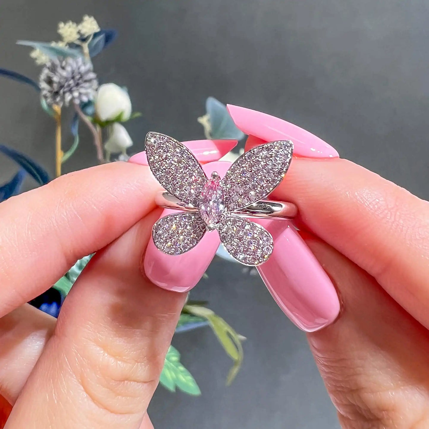 0.67ct Marquise Cut Light-Pink Diamond Ring