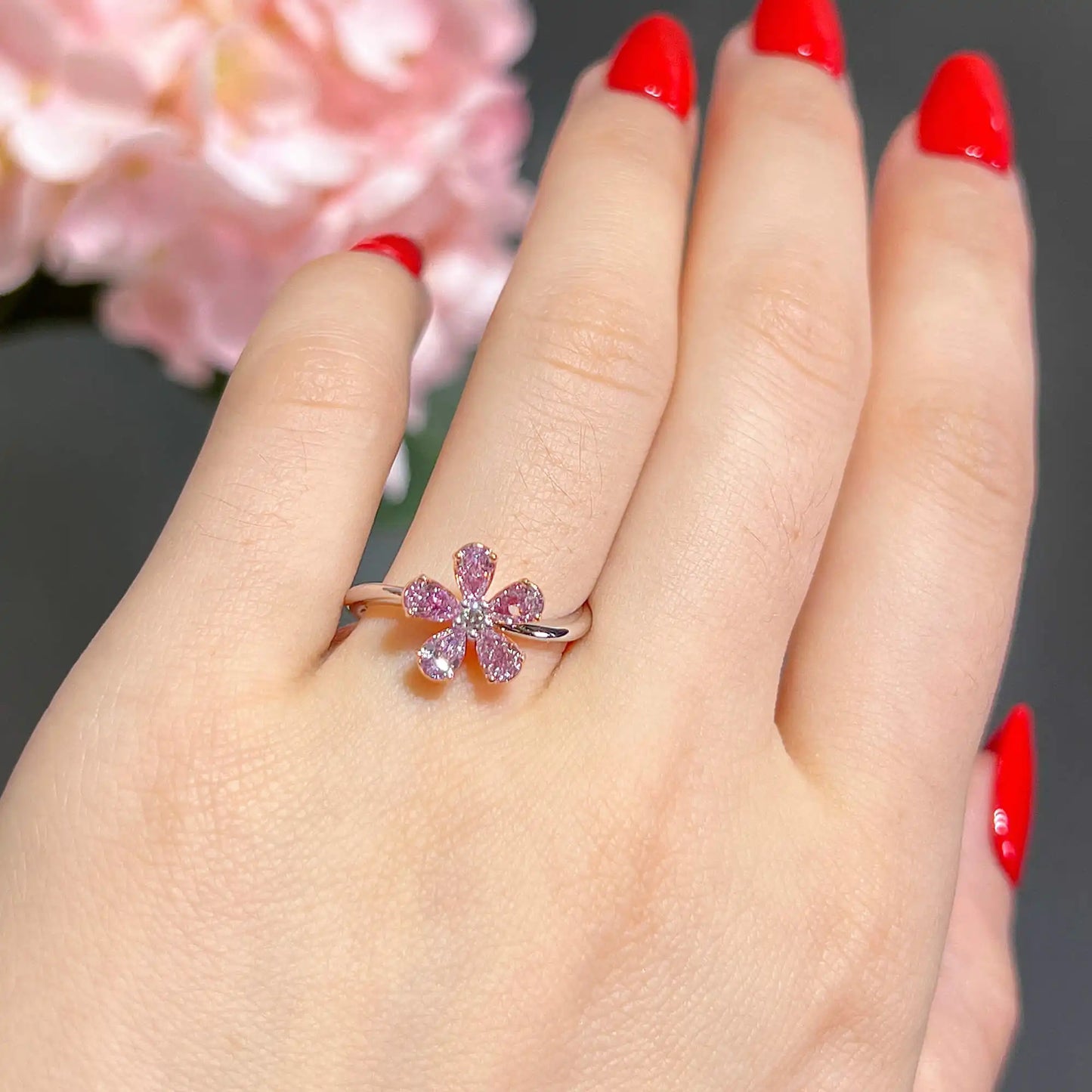 0.83ct Pear Cut Fancy Pink Diamond Ring