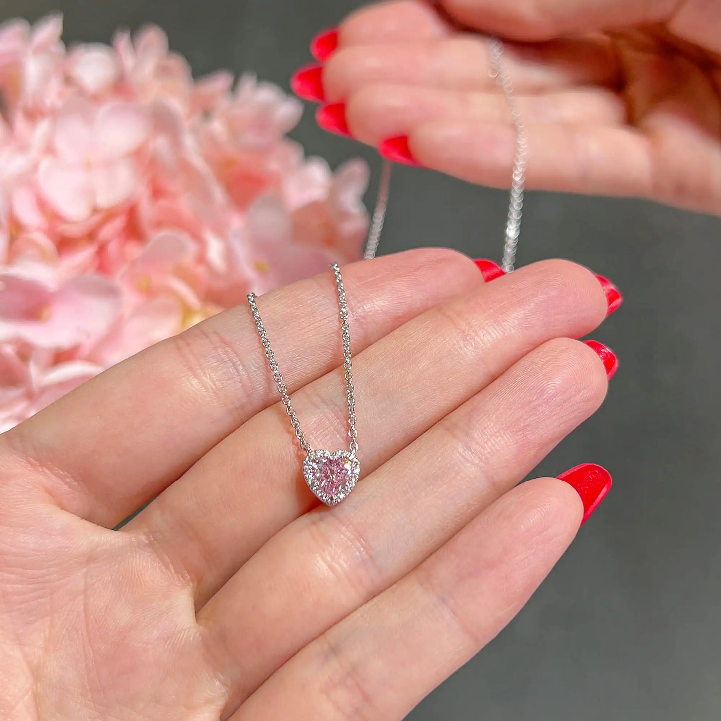 0.77ct Fancy Pink Heart Shape Diamond Necklace