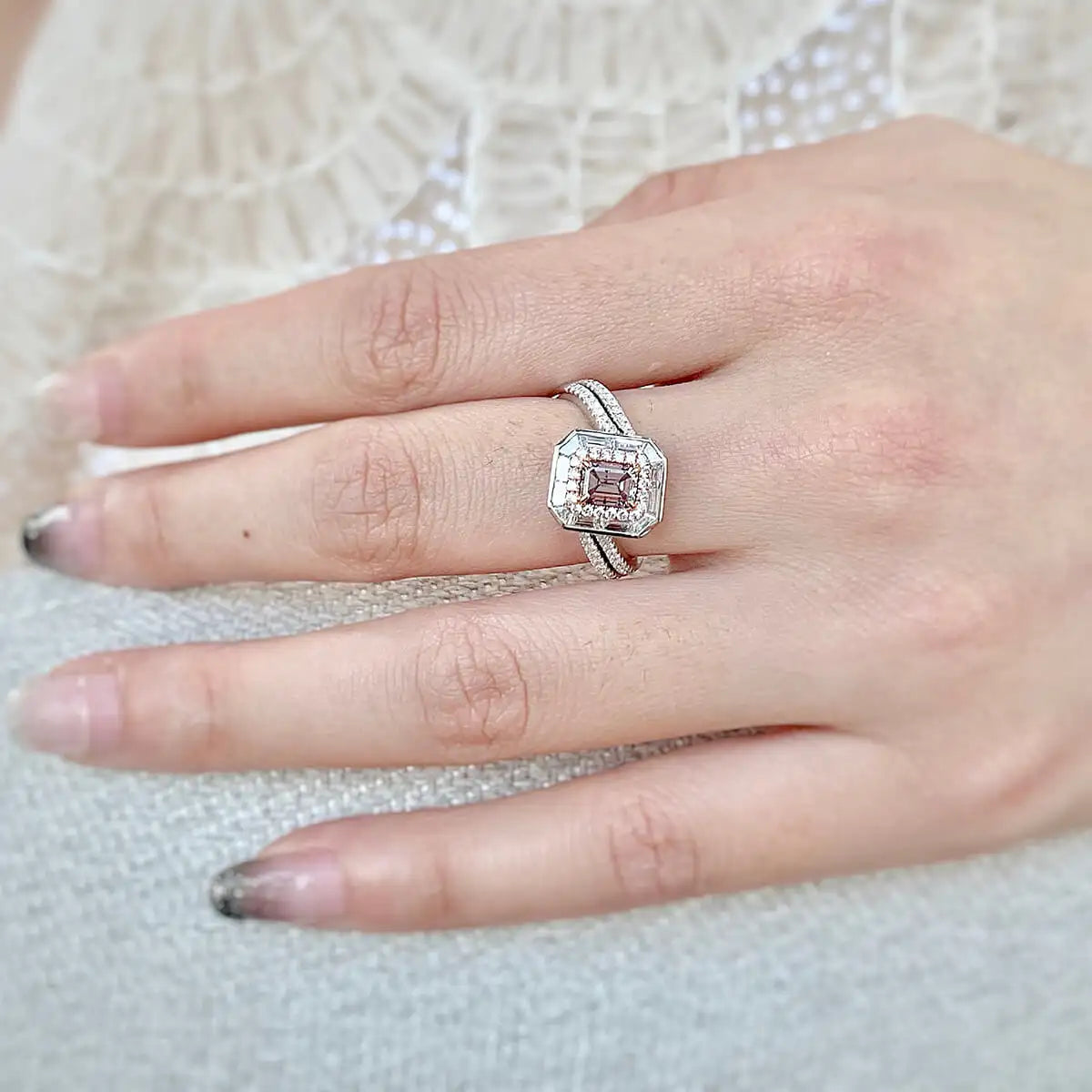 1.33ct Emerald Cut Gray Purple Diamond Ring