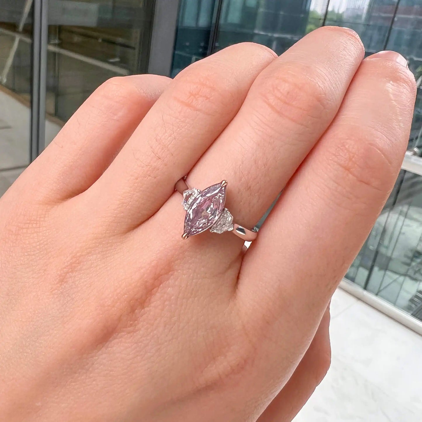 1.35ct Marquise Cut Light-Pink Diamond Ring