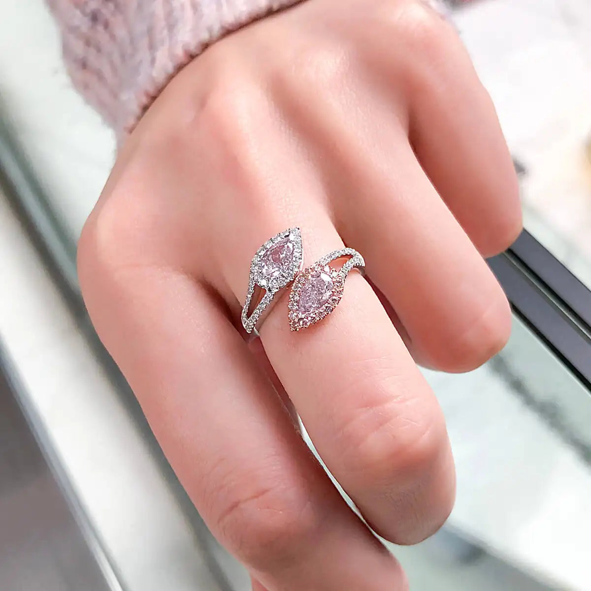 1.43ct Pear Cut Fancy Light Pink Diamond Ring