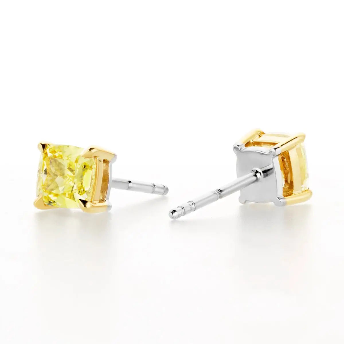 2.07ct Yellow Cushion Cut Diamond Earring
