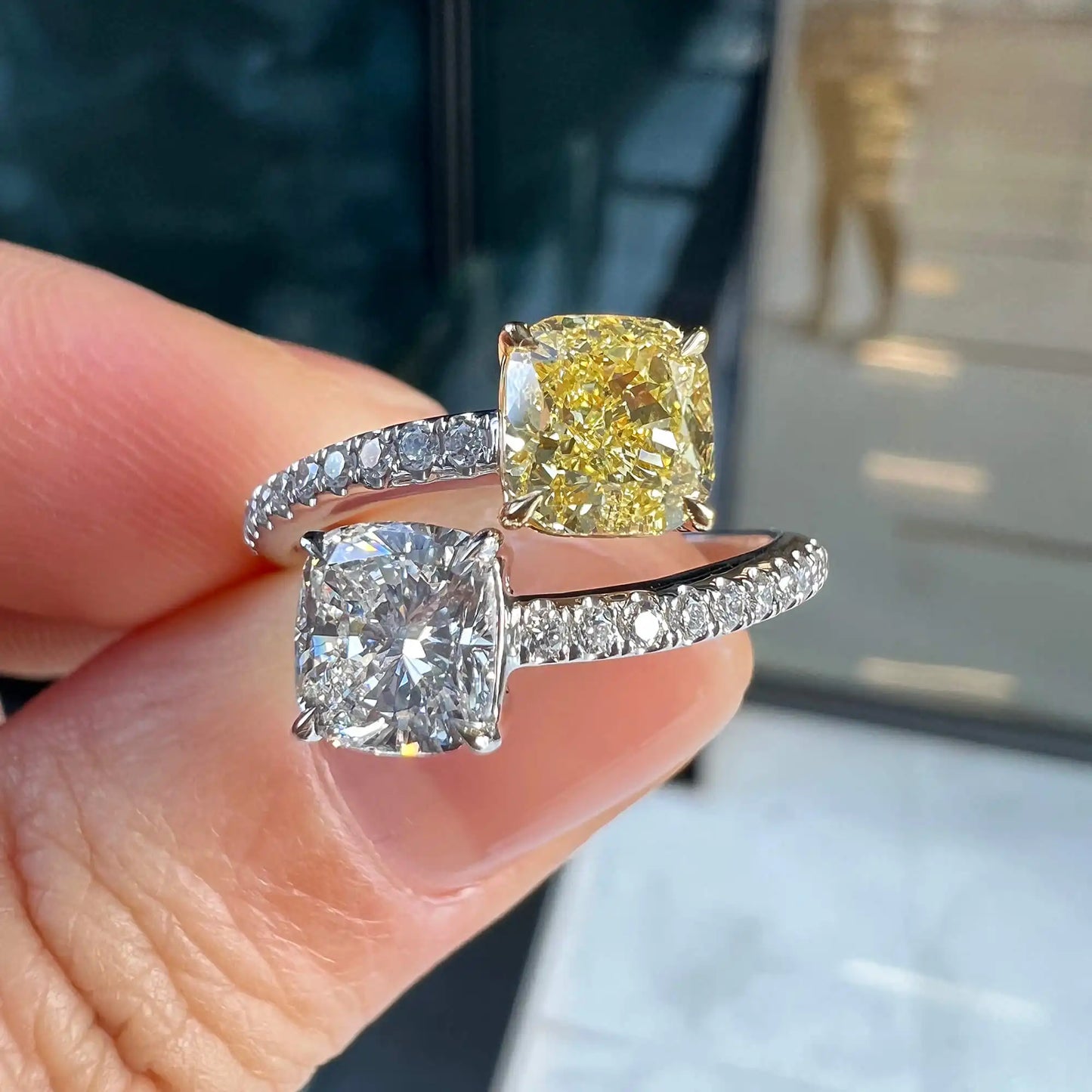 2.30ct Cushion Cut Fancy Yellow Diamond Ring