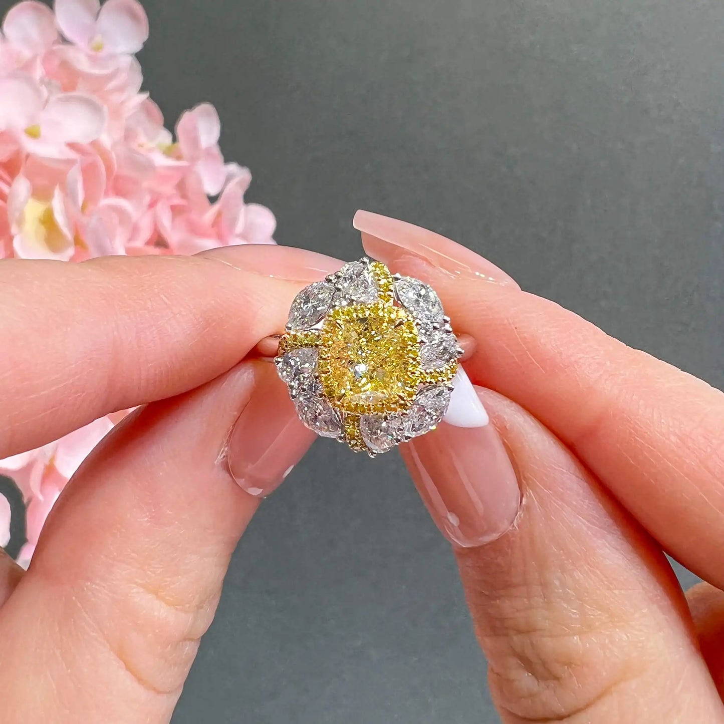 2.56ct Cushion Cut Fancy Yellow Diamond Ring
