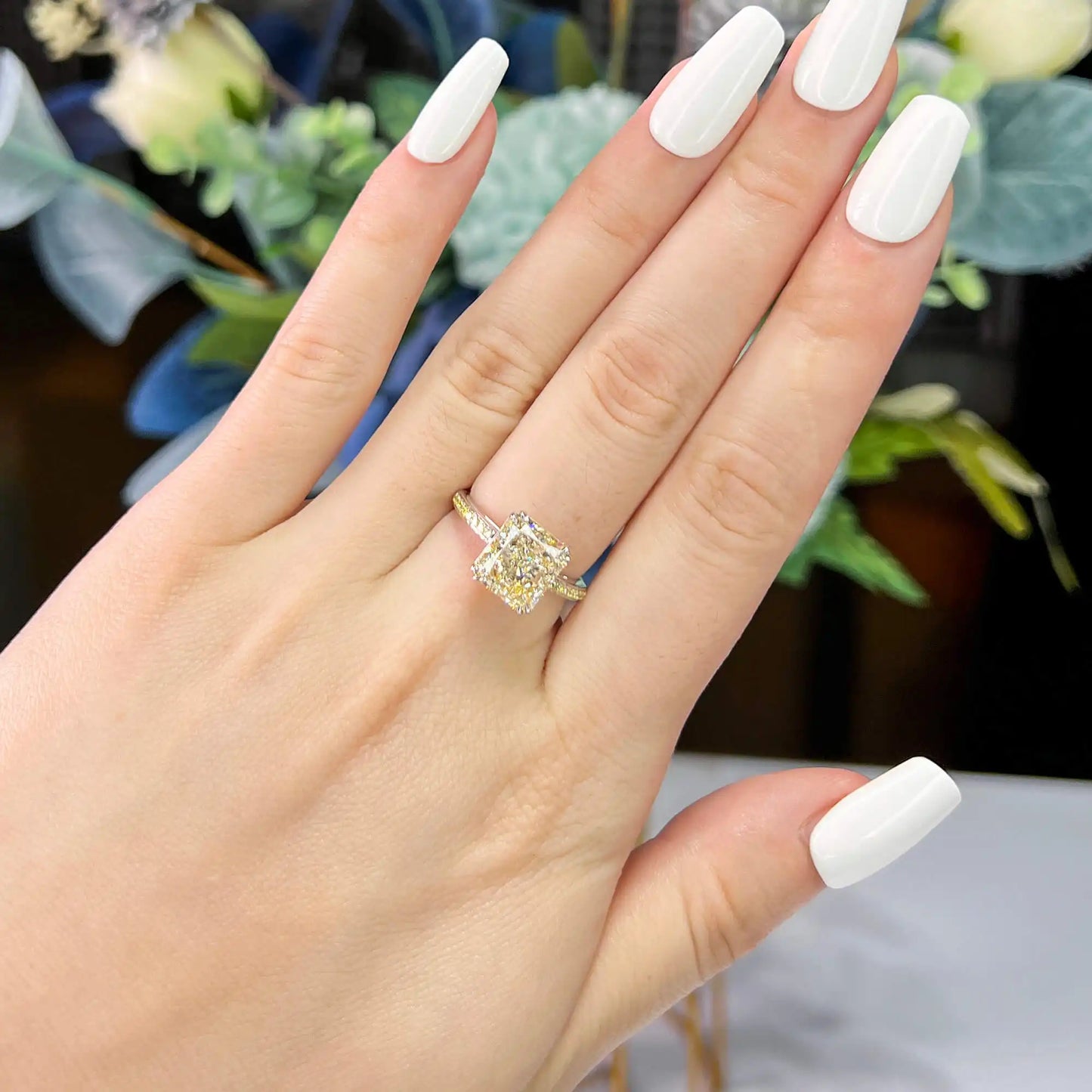 4.16 Radiant Cut Fancy-Colored Yellow Diamond Ring