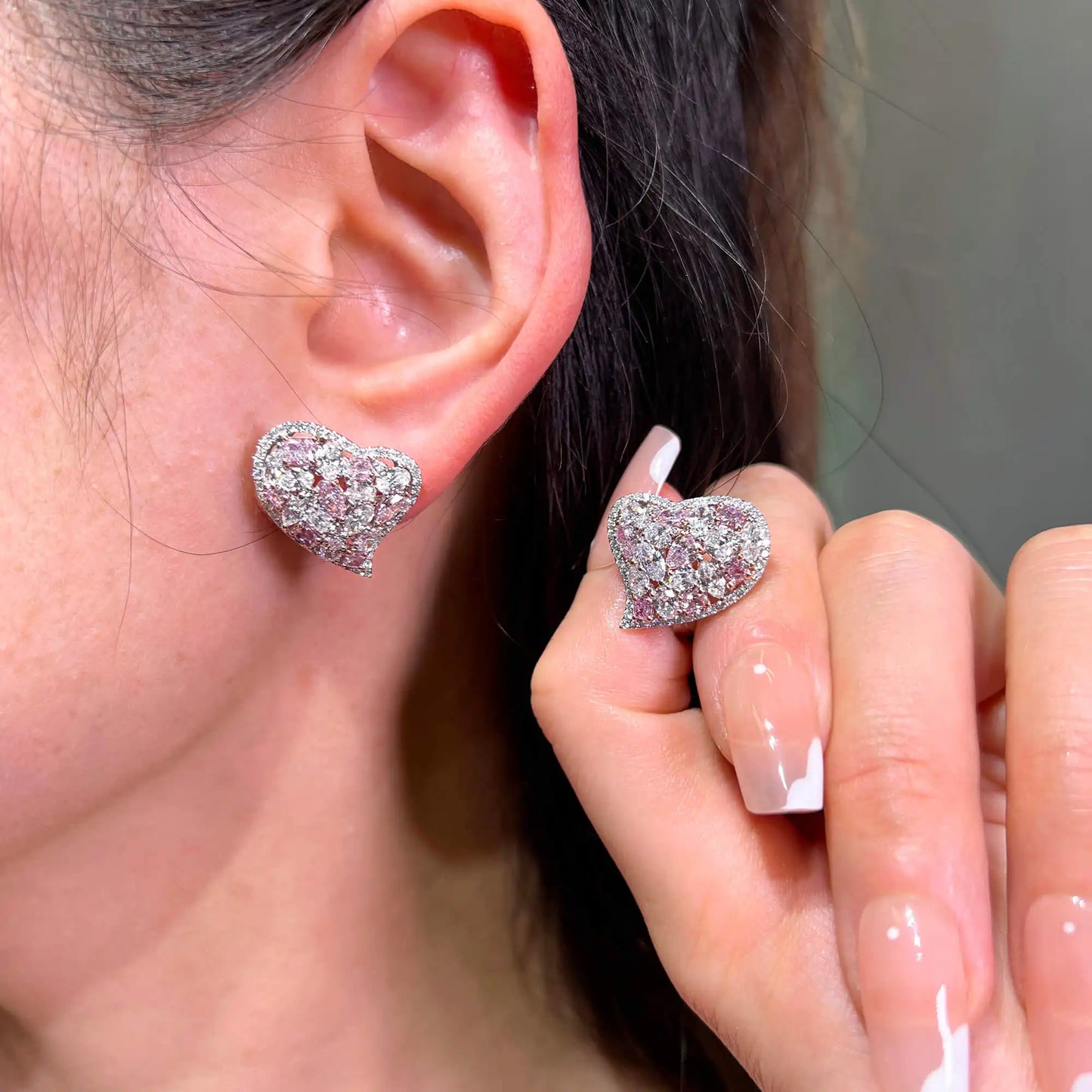 4.45CT ファンシーピンク ミックスシェイプ ダイヤモンド イヤリング