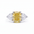 4 Carat Yellow Cushion Cut Three-Stone Lab-Grown Diamond Engagement Ring Heart Side Stone