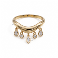 Sculptural Curved Wave Band With Dangle Charms Stacking Ring