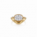 East-West Elongated Cushion Lab-Grown Diamond Bezel Ring Sculptural Bypass Wave