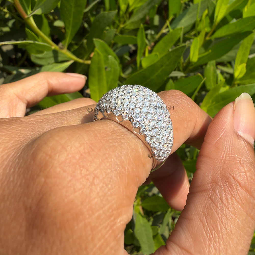 Side angle showing substantial bombé dome height and tapered solid comfort band