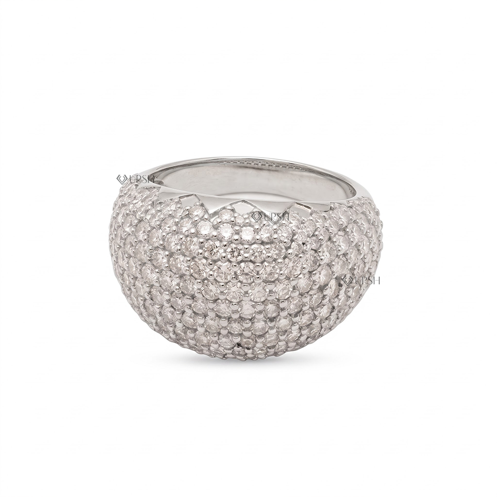 Solid white gold classic diamond dome ring on seamless plain white background