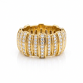 Wide Multi-Row Ribbed Pave Diamond Statement Band