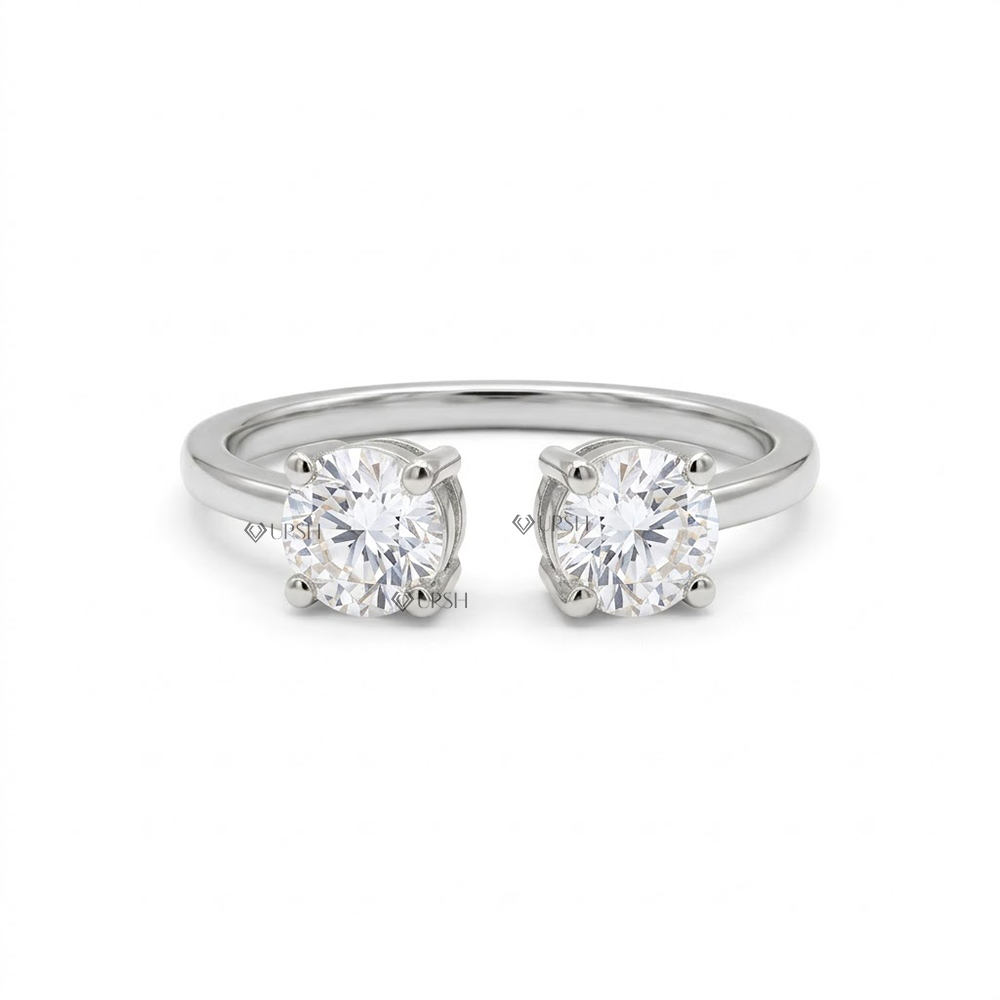 Solid white gold minimalist floating open gap diamond ring on plain white background