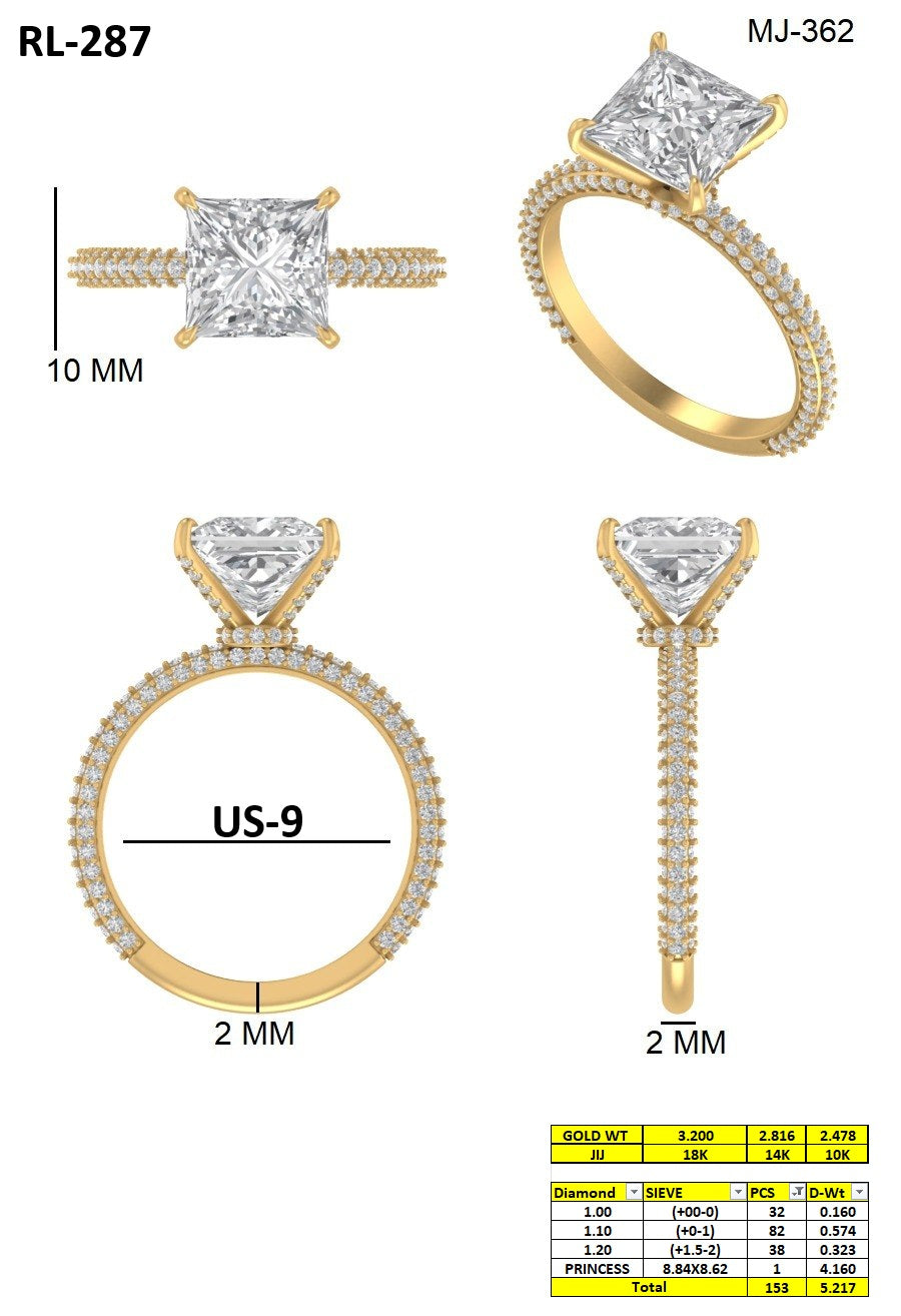 Princess Cut Lab Grown Diamond Pave Engagement Ring