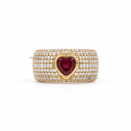 Heart Cut Ruby Bezel Cigar Band Multi-Row Diamond Pave Chunky Statement Ring