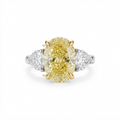 5 Carat Yellow Oval Diamond Ring / Three-Stone Heart Accent Ring