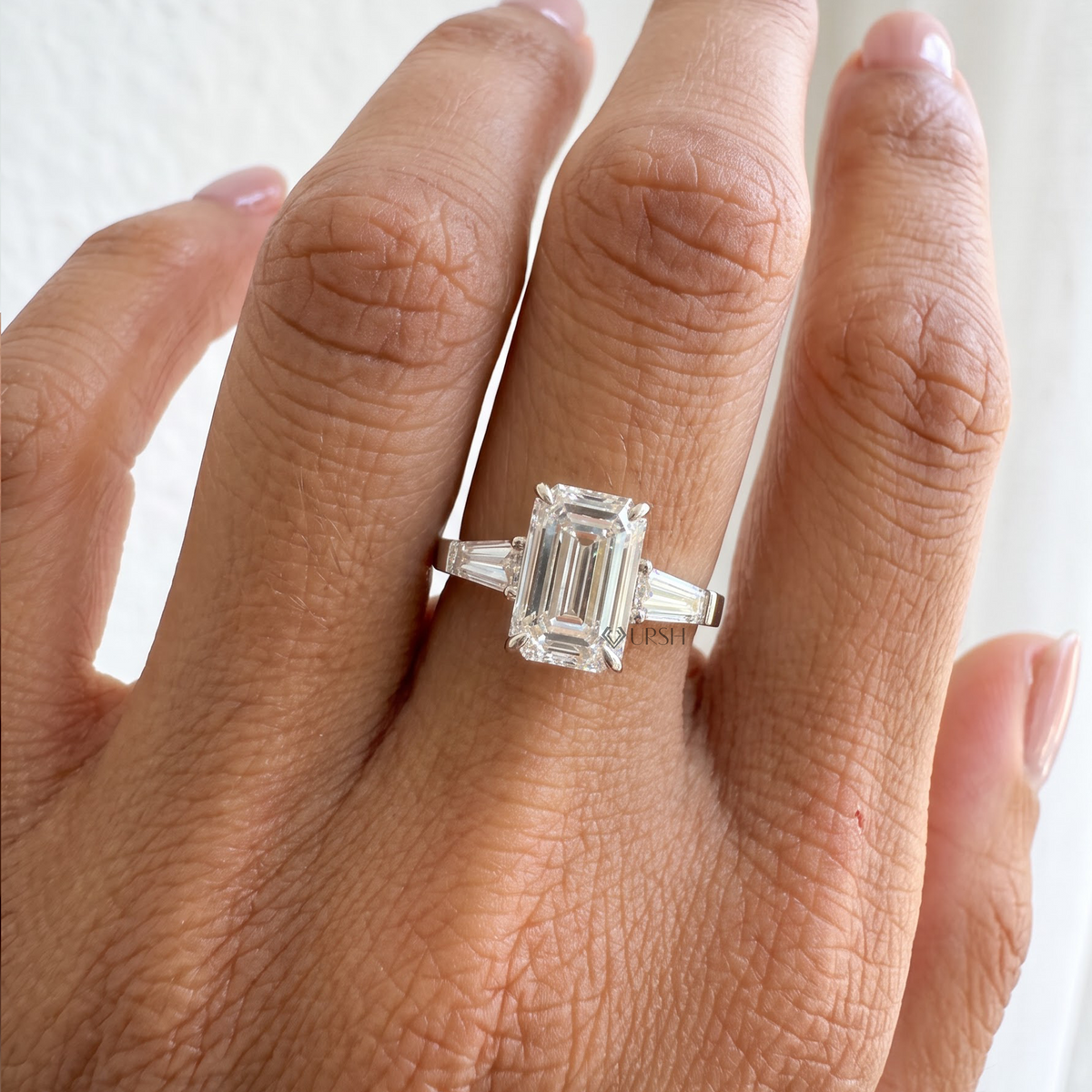 3 Carat Emerald Cut Lab-Grown Diamond Three-Stone Engagement Ring