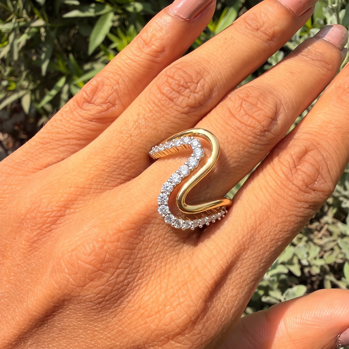 Double Wave Pavé Diamond Statement Ring
