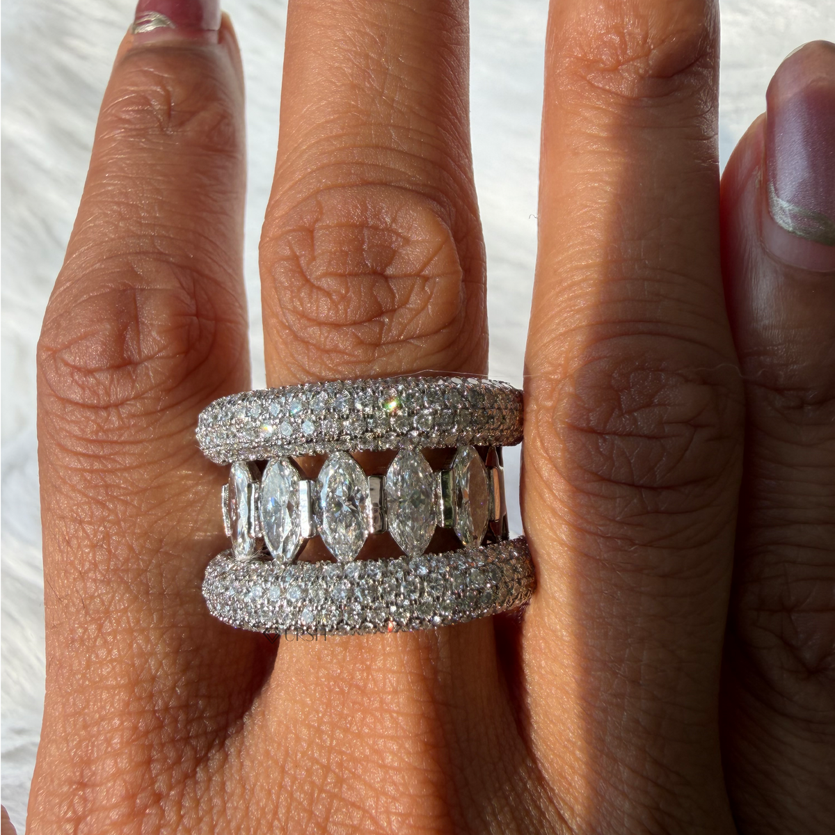 Marquise and Pave Diamond Statement Ring | Wide Gold Cocktail Ring