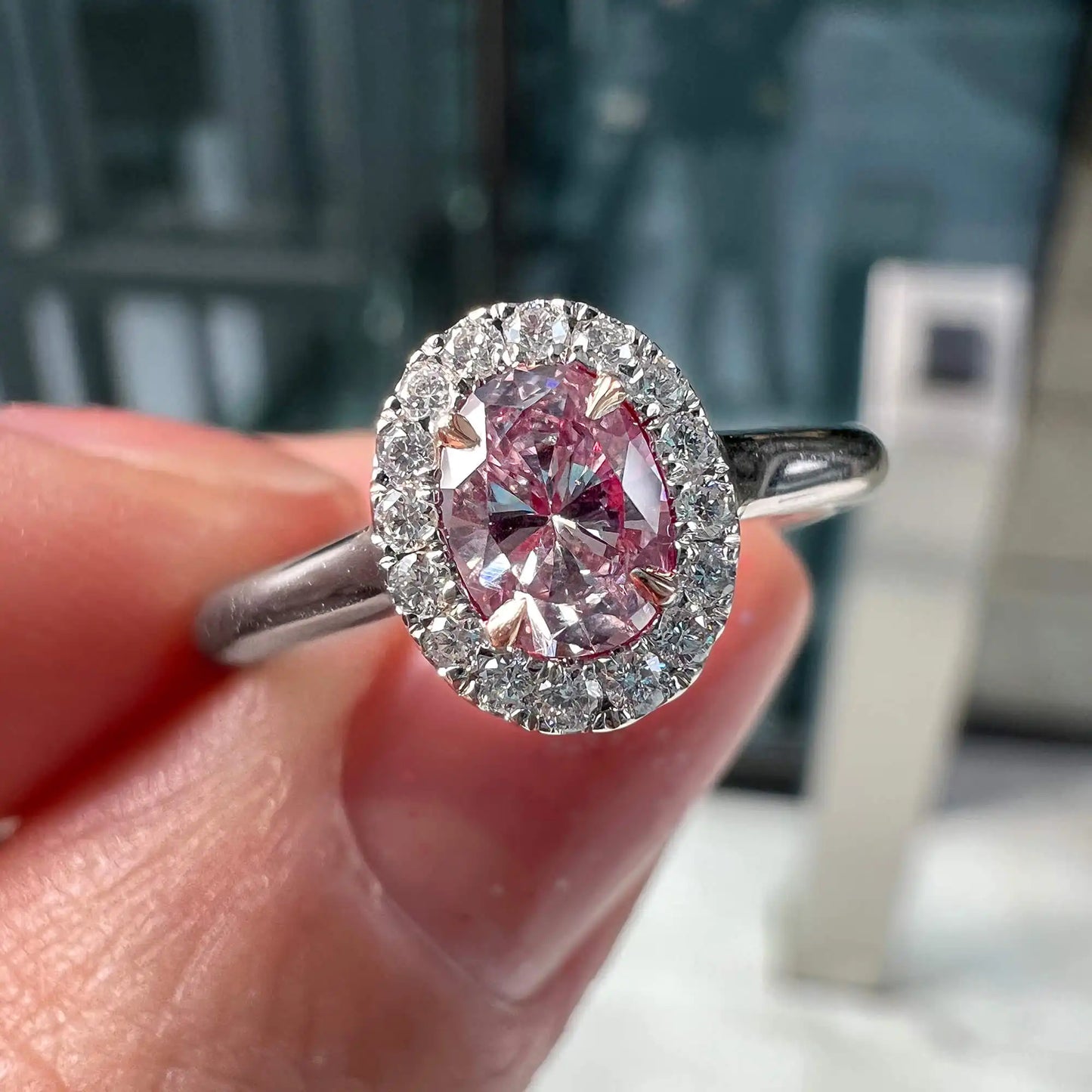0.49ct Oval Cut Fancy Pink Diamond Ring