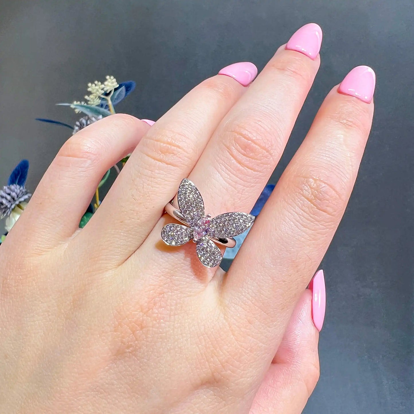 0.67ct Marquise Cut Light-Pink Diamond Ring