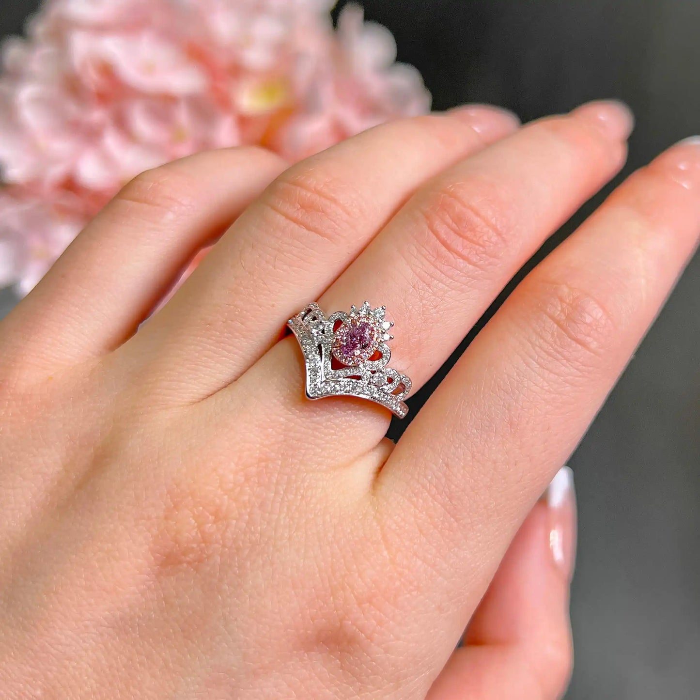 0.68ct Oval Cut Fancy-Purple Pink Diamond Ring
