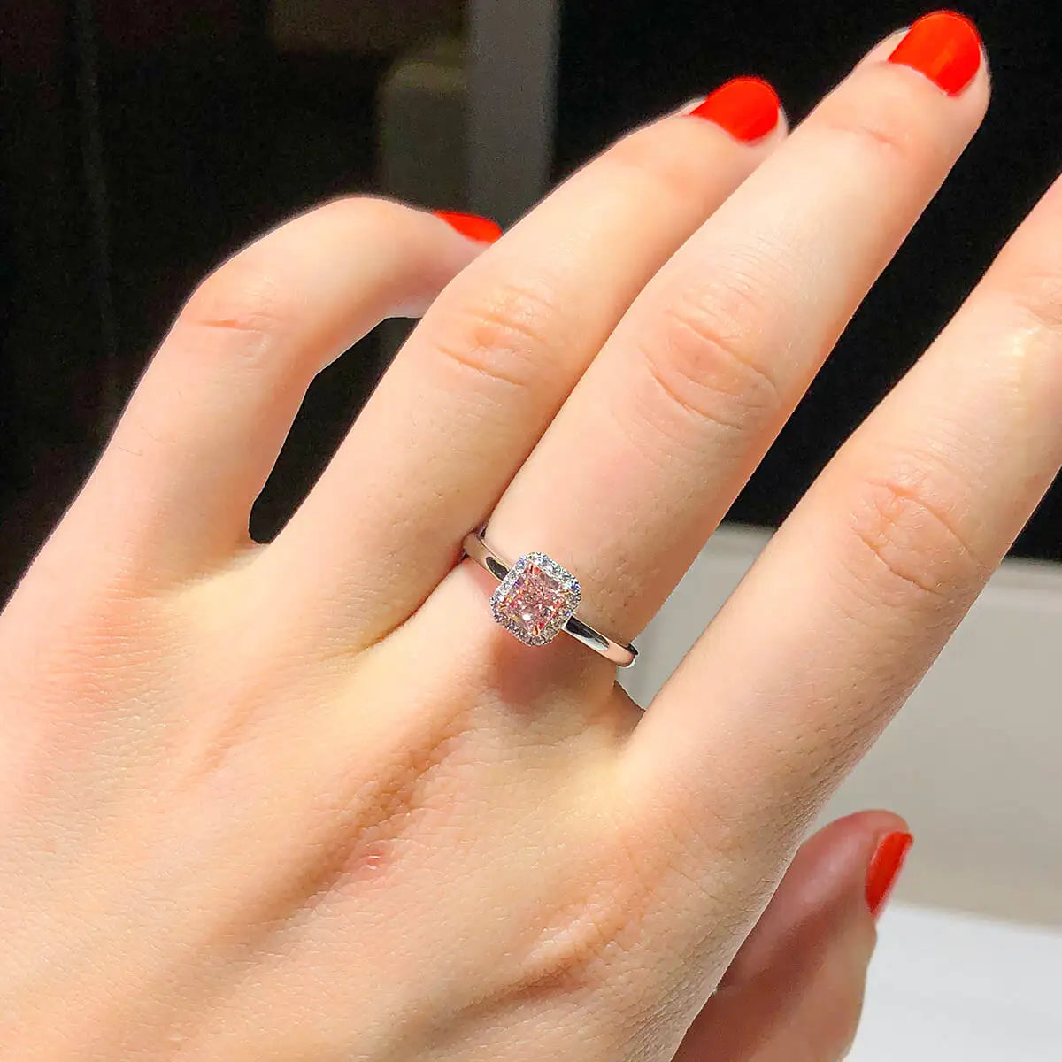 0.75 Radiant Cut Fancy-Colored Light Pink Diamond Ring