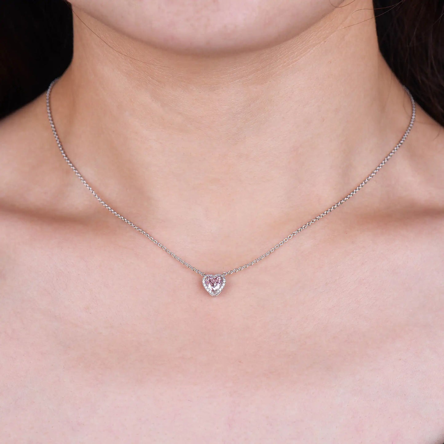 0.77ct Fancy Pink Heart Shape Diamond Necklace