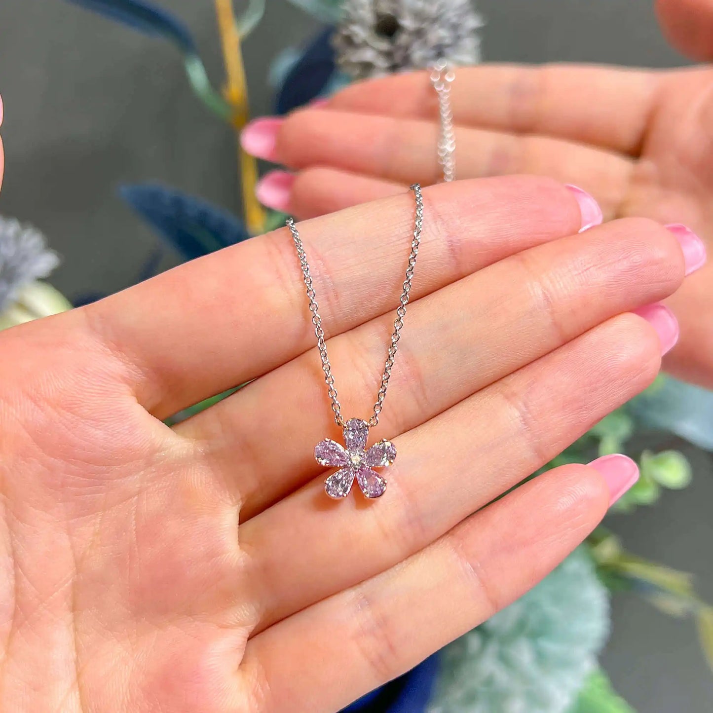 1.09ct Fancy Pink Pear Shape Diamond Necklace