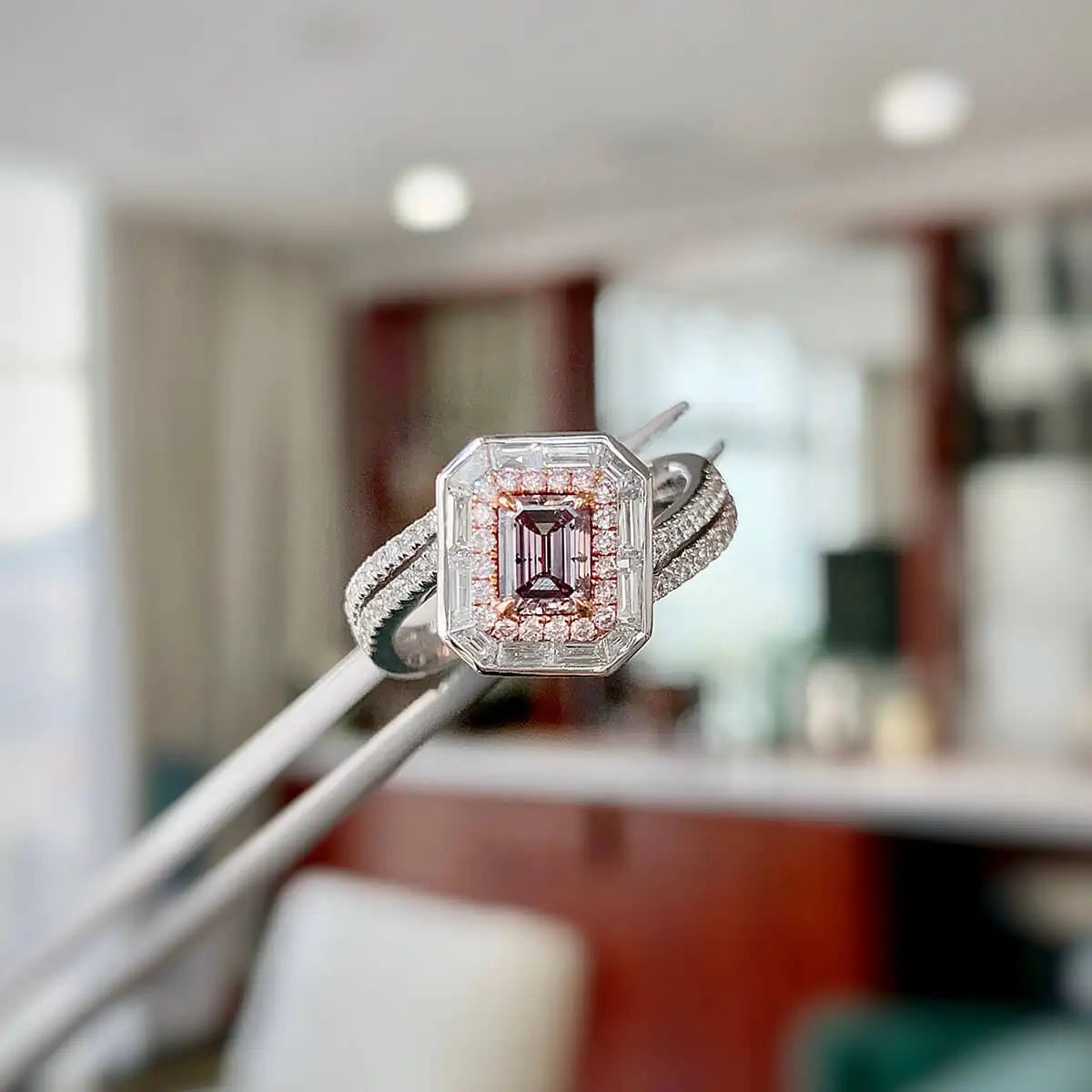 1.33ct Emerald Cut Gray Purple Diamond Ring