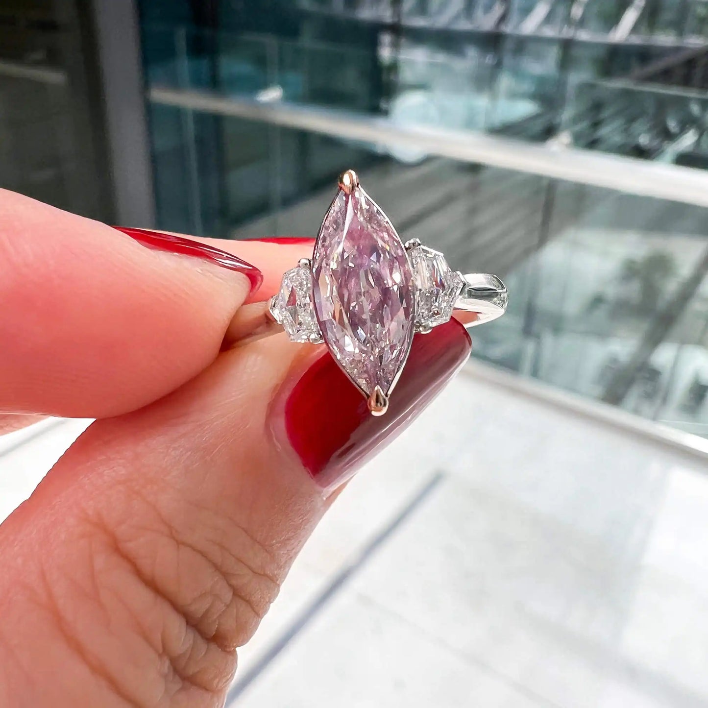 1.35ct Marquise Cut Light-Pink Diamond Ring