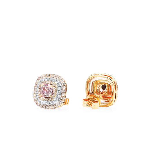 Orecchino con diamante rosa chiaro taglio cuscino da 1,60 ct