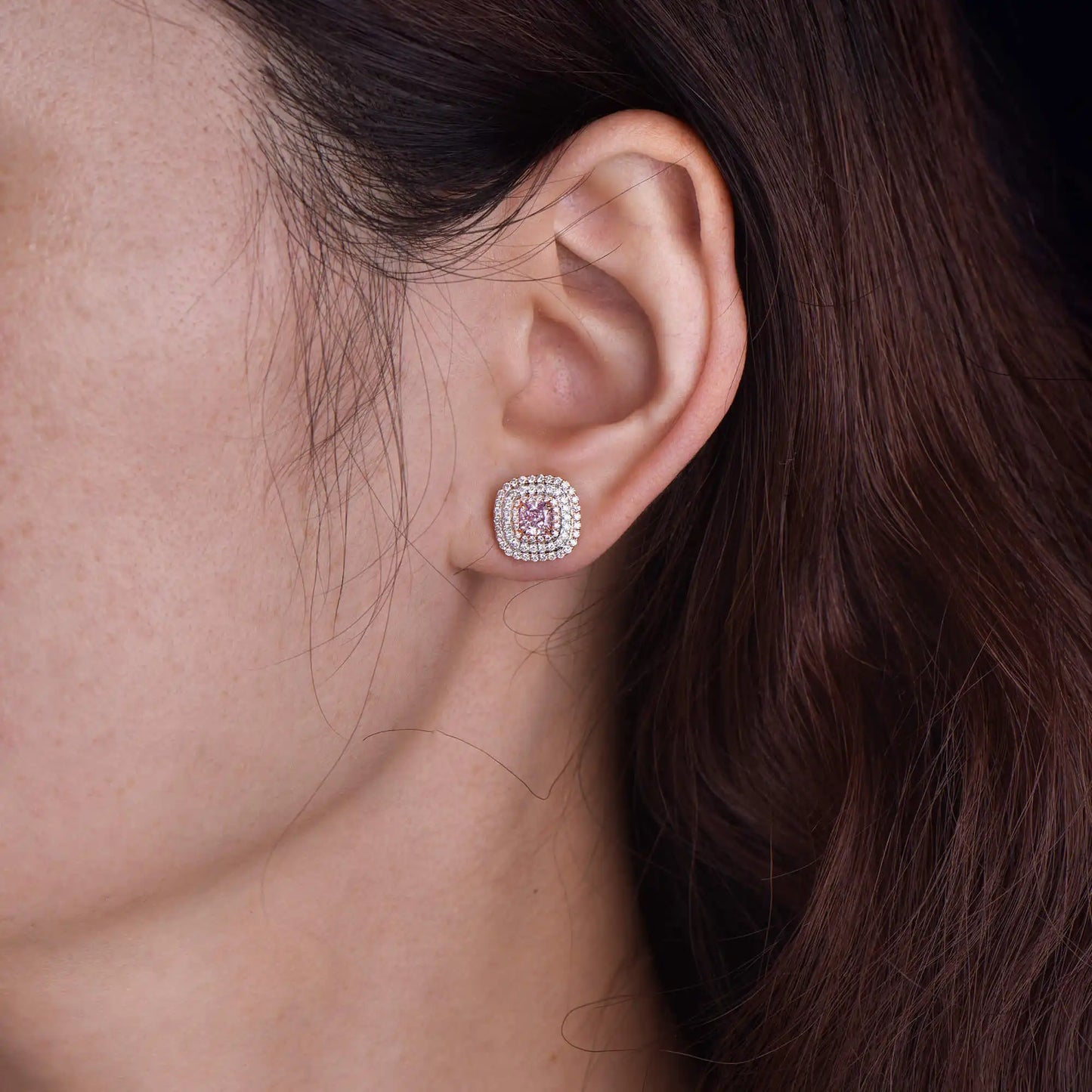 1.60ct Light Pink Cushion Cut Diamond Earring