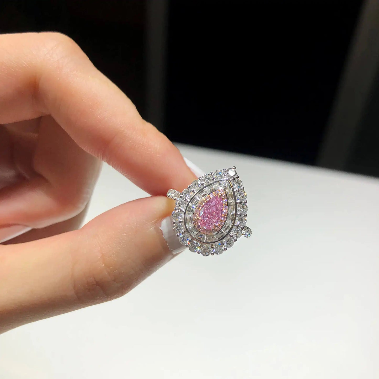 1.93ct Pear Cut Fancy light Pink Diamond Ring