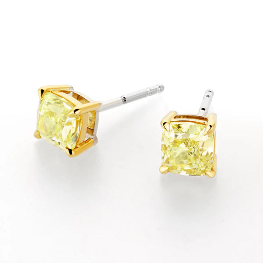 Orecchino con diamante giallo taglio cuscino da 2,07 ct
