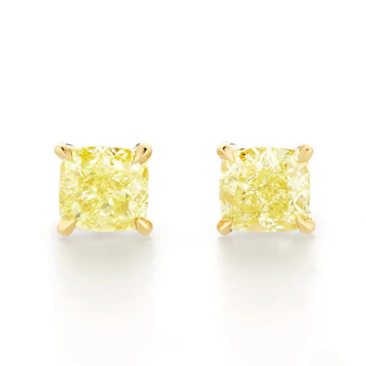 2.07ct Yellow Cushion Cut Diamond Earring