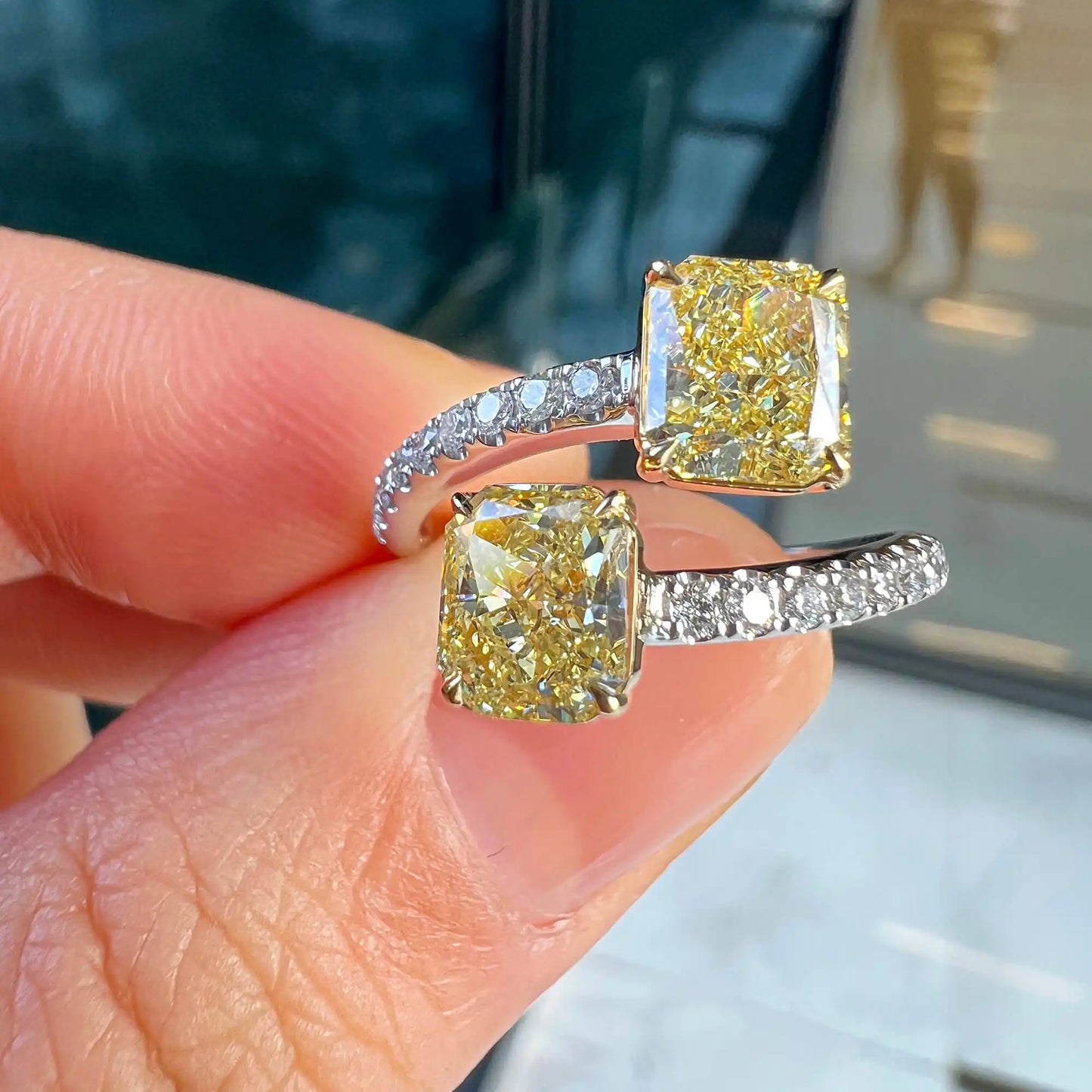 2.28 Radiant Cut Fancy-Colored Light-Yellow Diamond Ring