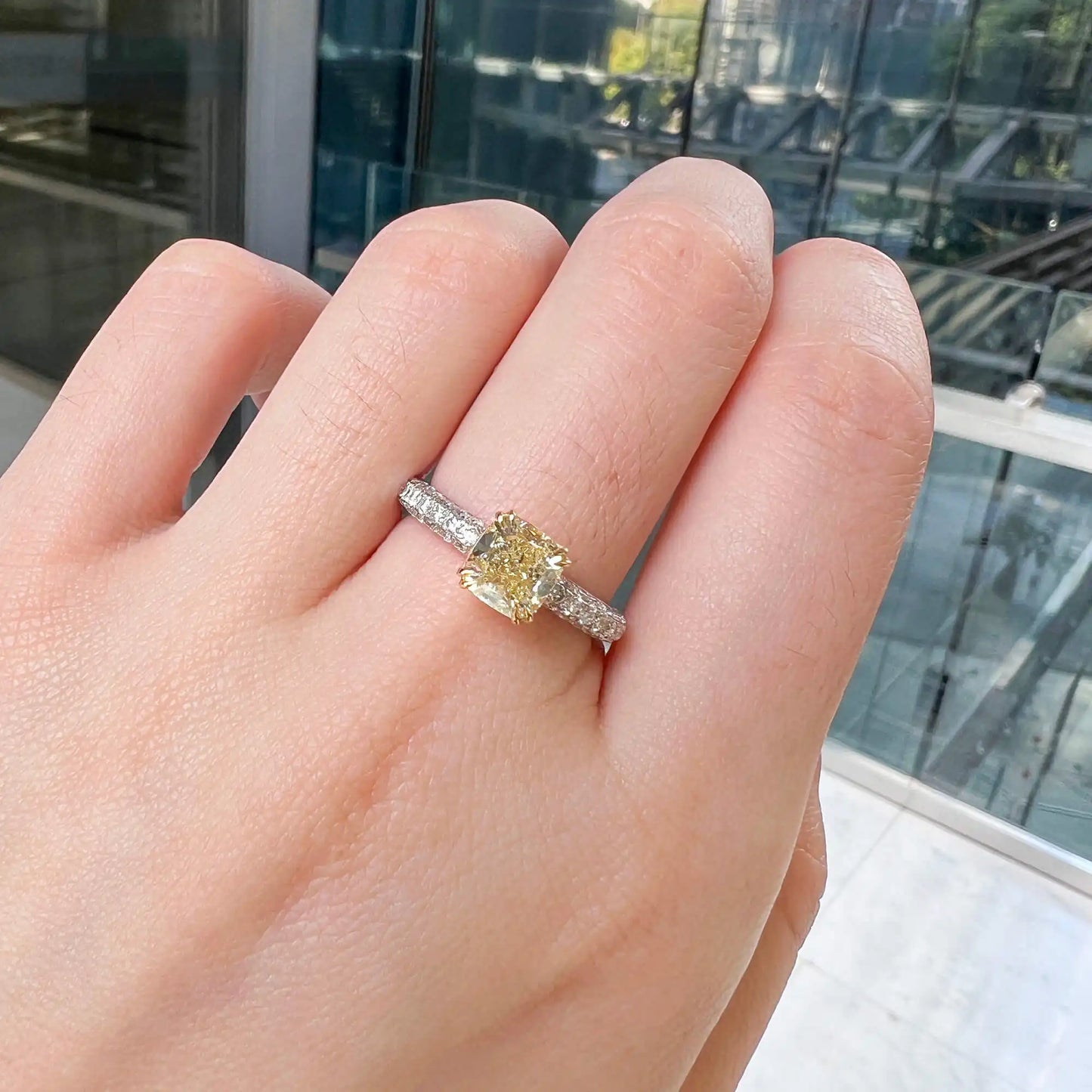 2.29ct Cushion Cut Fancy yellow Diamond Ring