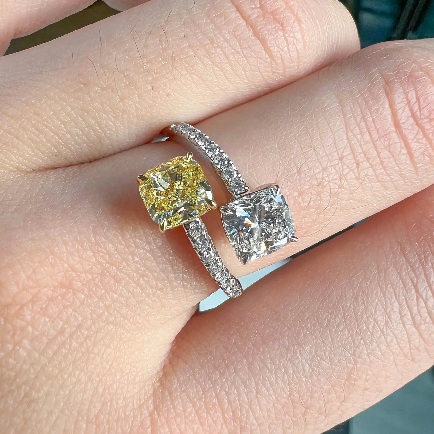 2.30ct Cushion Cut Fancy Yellow Diamond Ring