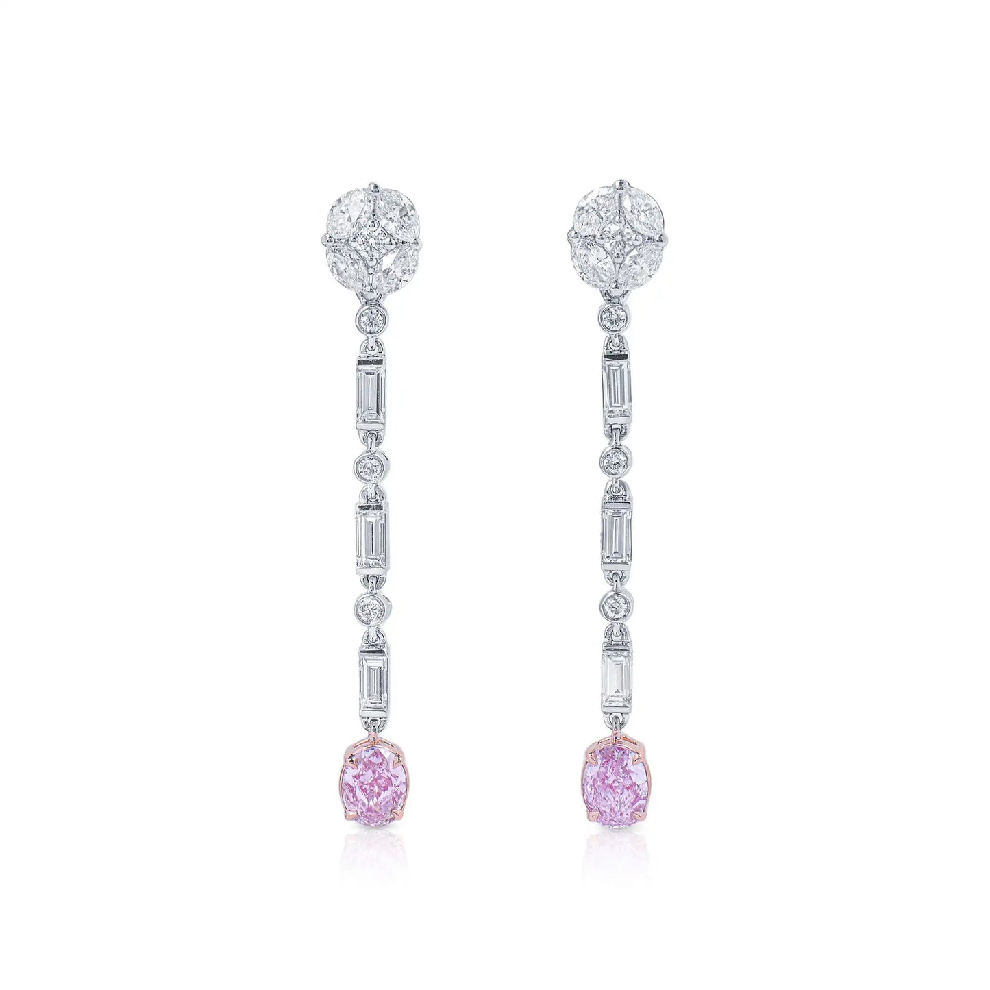 2.58ct Light Pink And White Diamond Dangle Earring