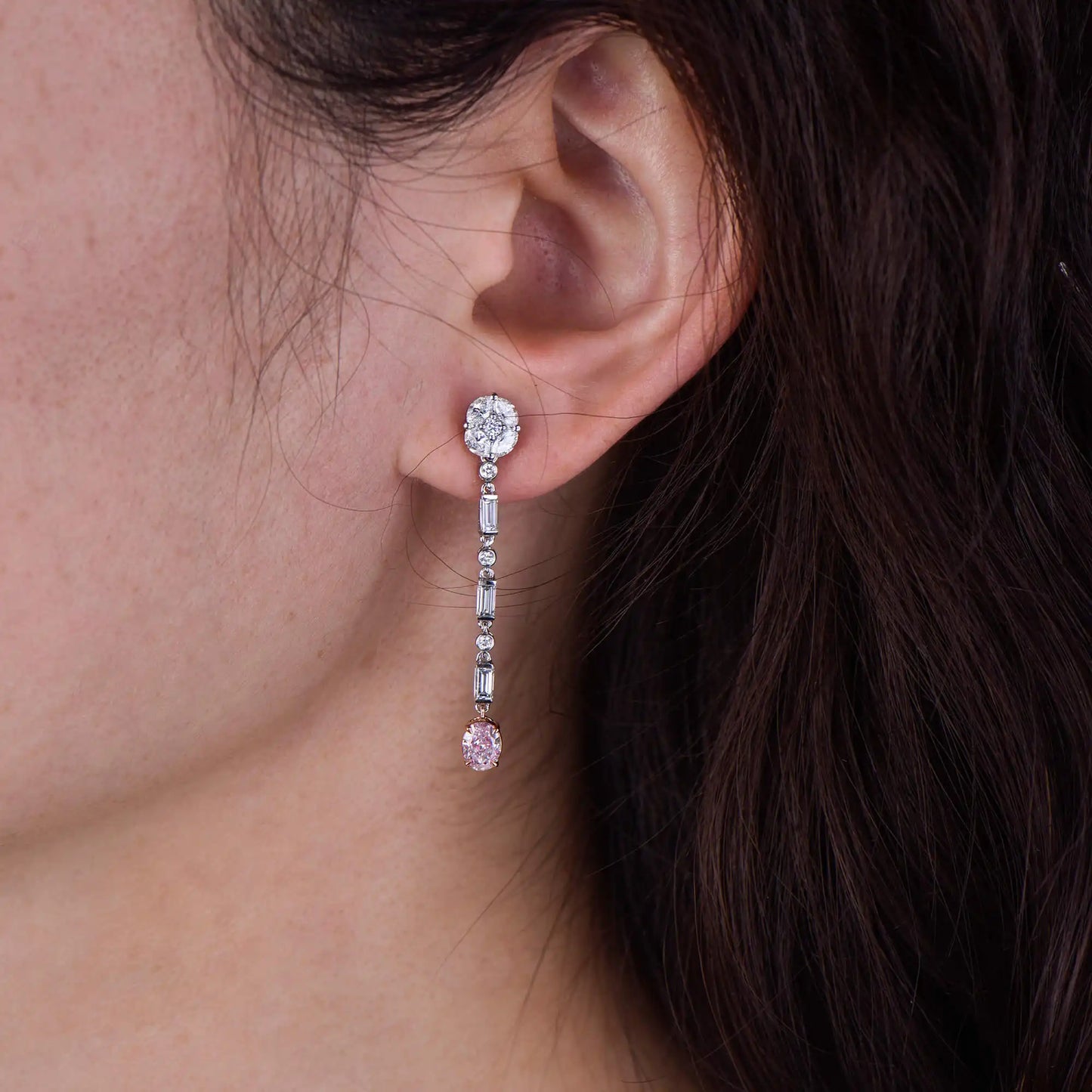 2.58ct Light Pink And White Diamond Dangle Earring