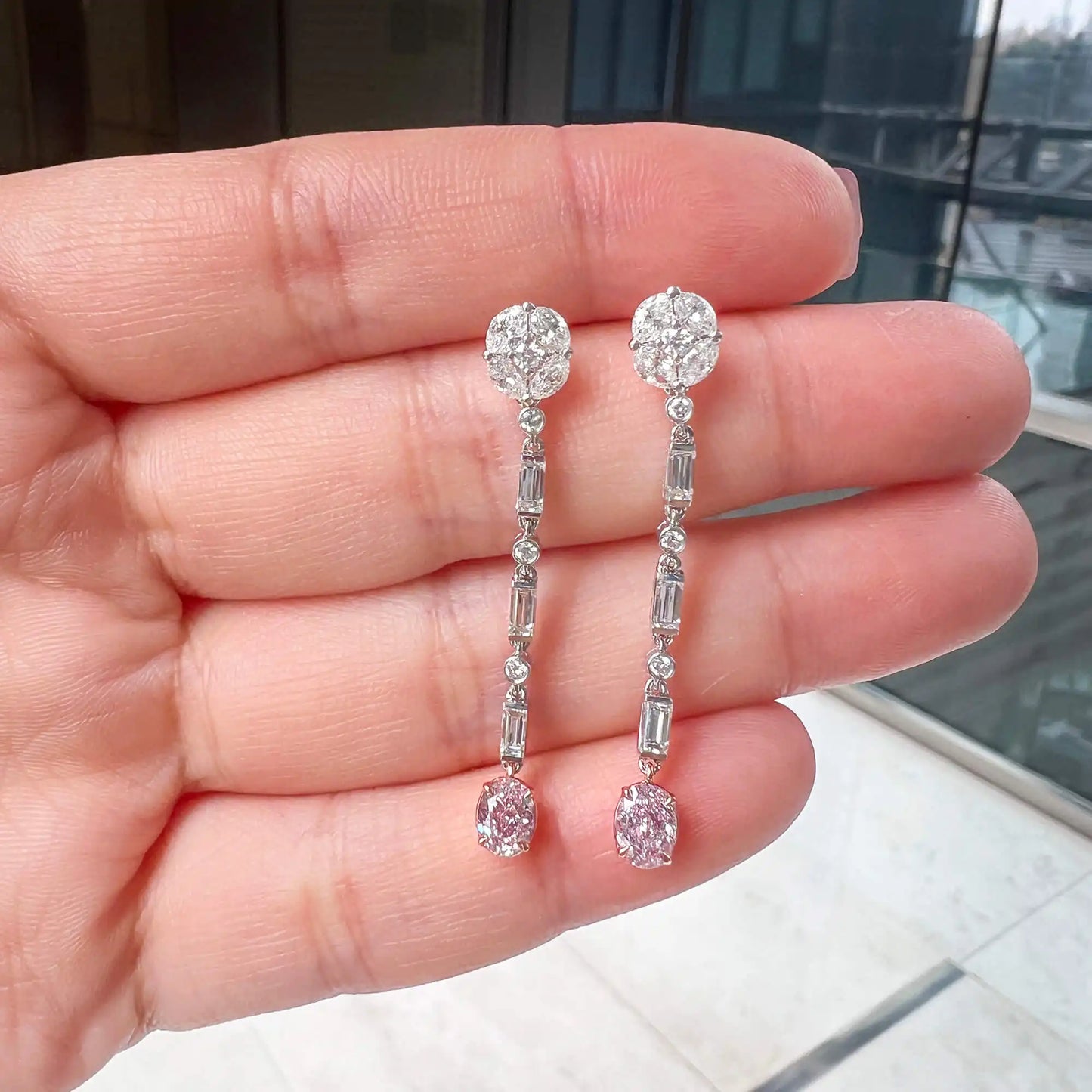 2.58ct Light Pink And White Diamond Dangle Earring