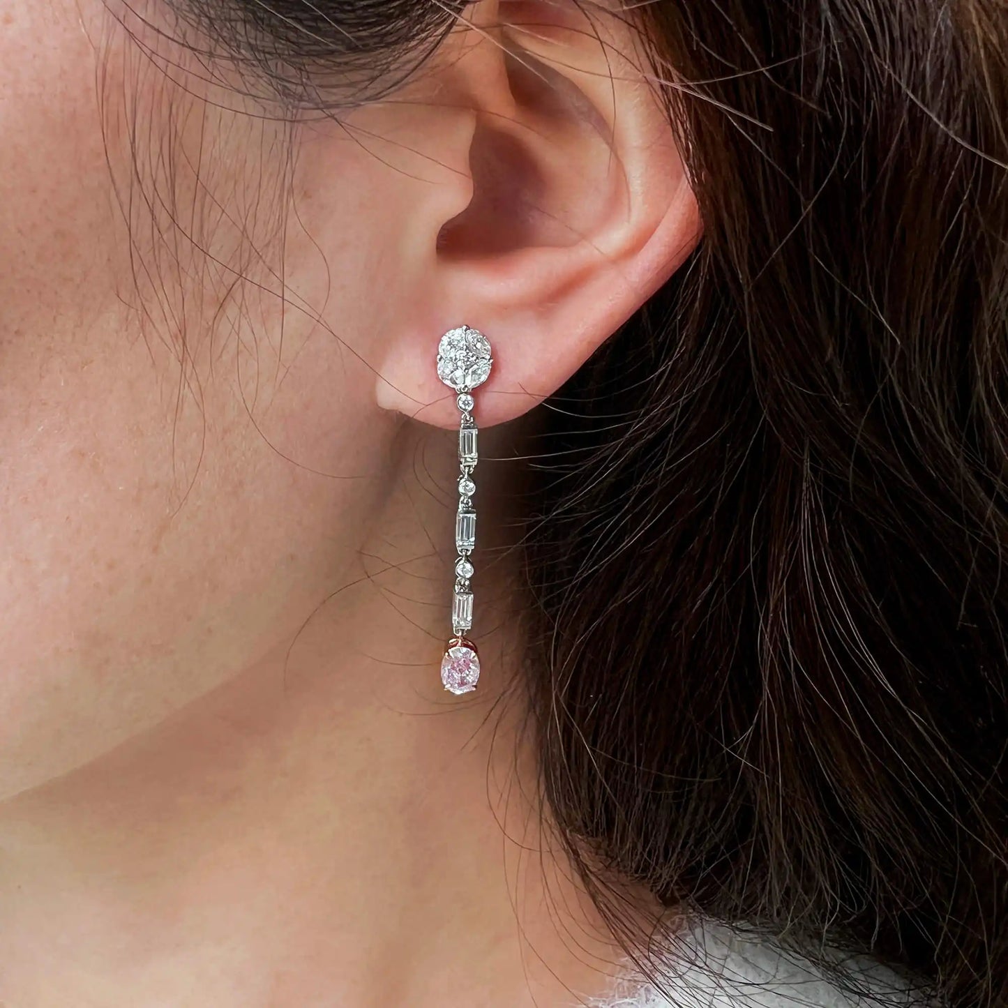 2.58ct Light Pink And White Diamond Dangle Earring