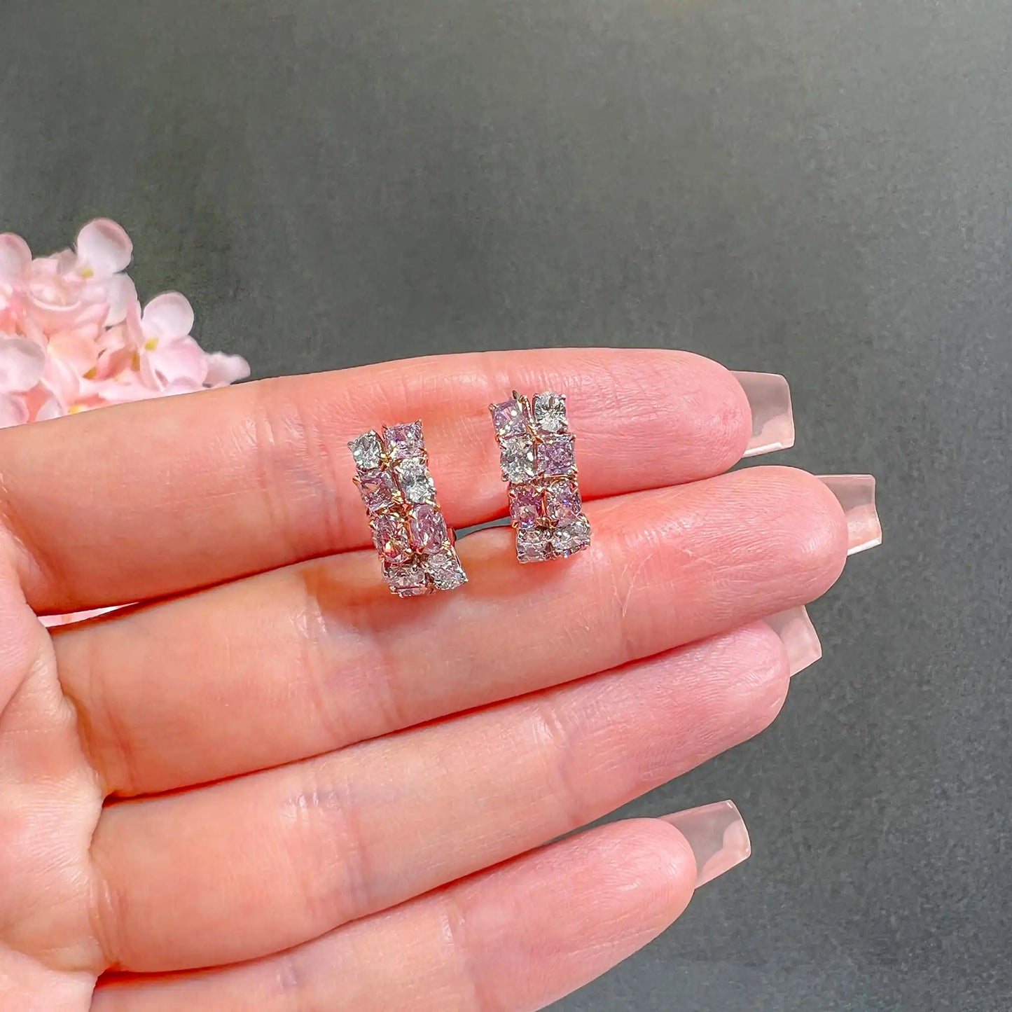 2.64CT Fancy Pink Mix Shape Diamond Earrings