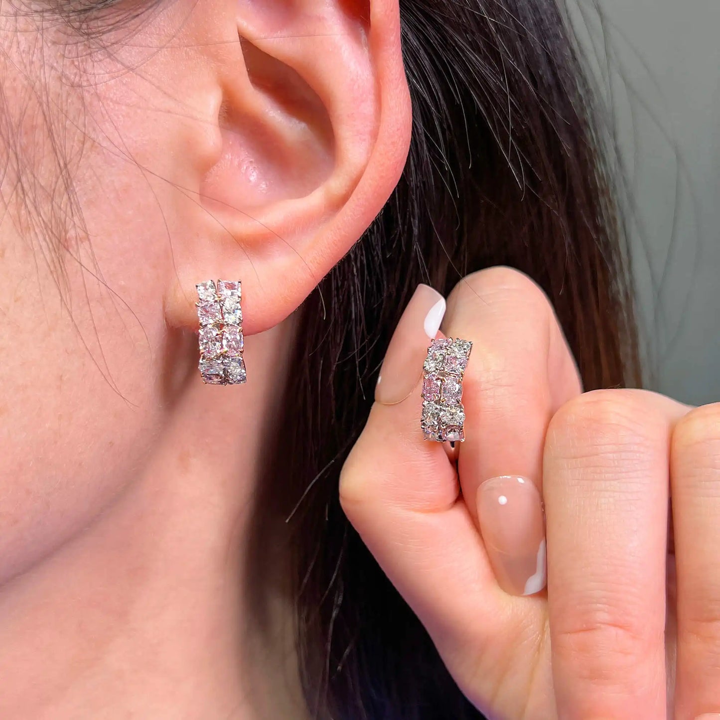 2.64CT Fancy Pink Mix Shape Diamond Earrings