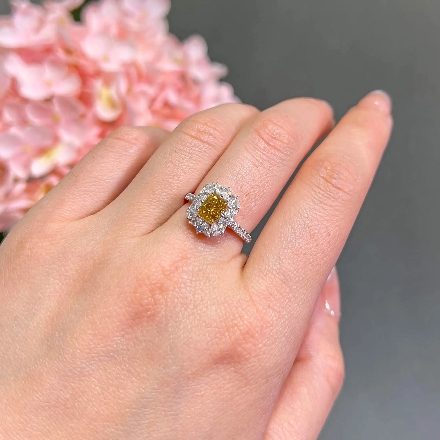 2.91 Radiant Cut Fancy-Colored Yellow Diamond Ring