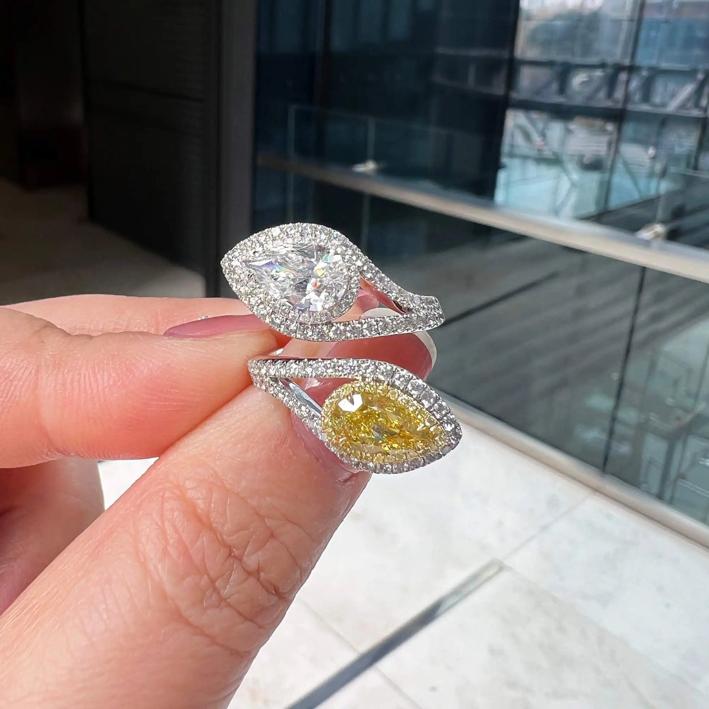 3.04ct Pear Cut Fancy Deep Yellow Diamond Ring