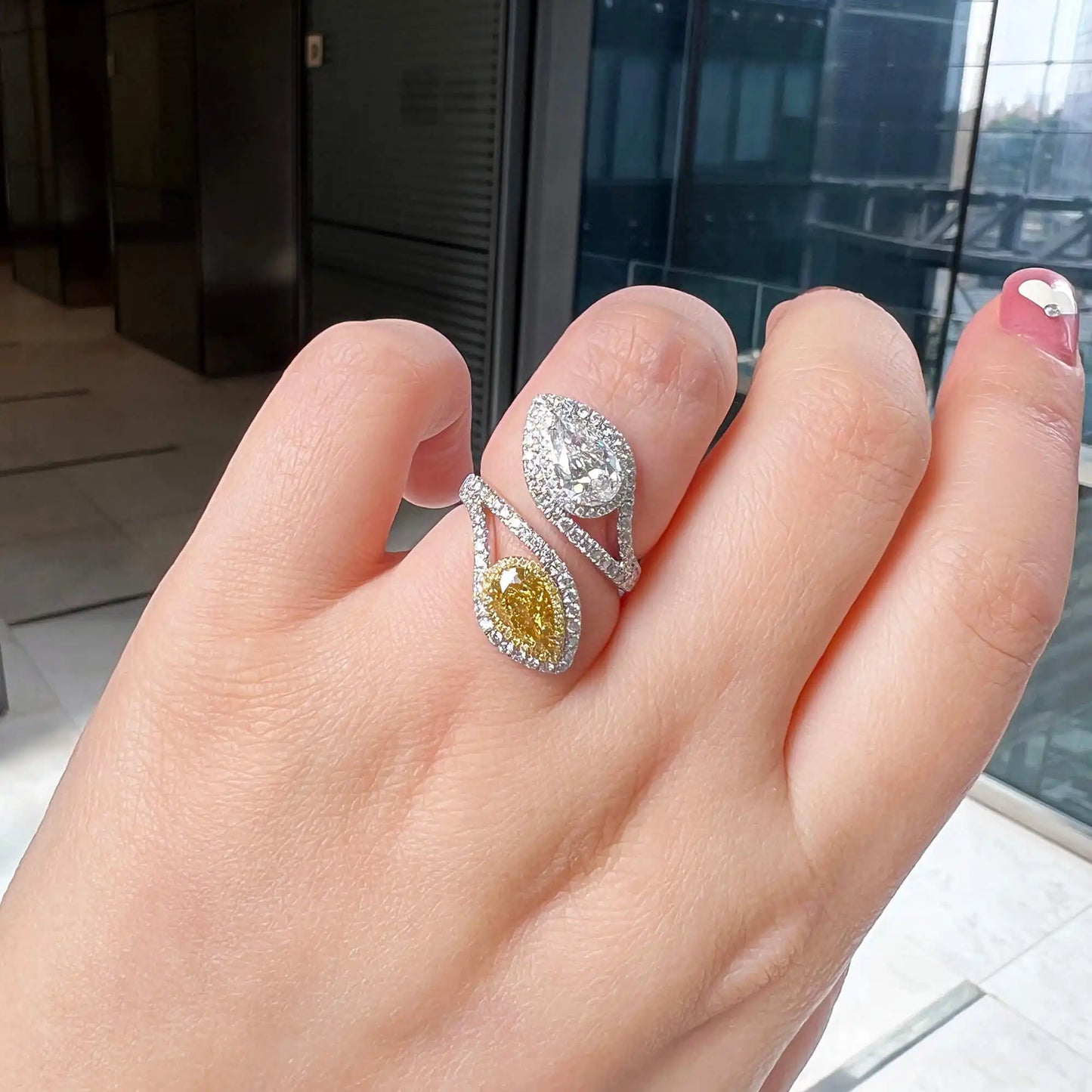 3.04ct Pear Cut Fancy Deep Yellow Diamond Ring